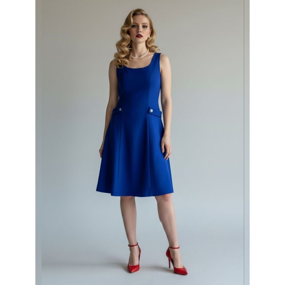 Vintage Royal Blue A-Line Sleeveless Dress
